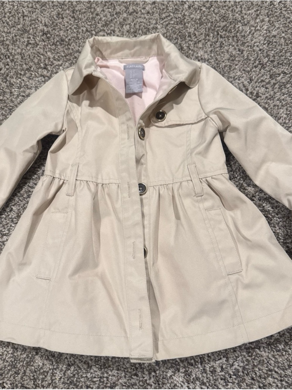 Tahari Girls' Cream Pea Coat with Pink Lining